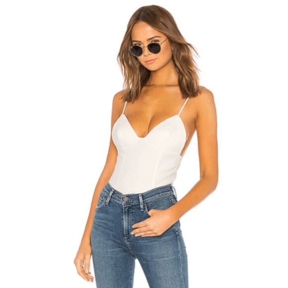 Superdown Rocky Denim Spaghetti Strap Bodysuit White Womens Size XS - Picture 1 of 13